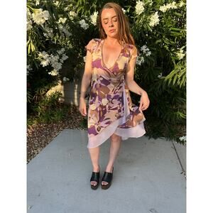 Y2K Express Silk Geometric Wrap Dress